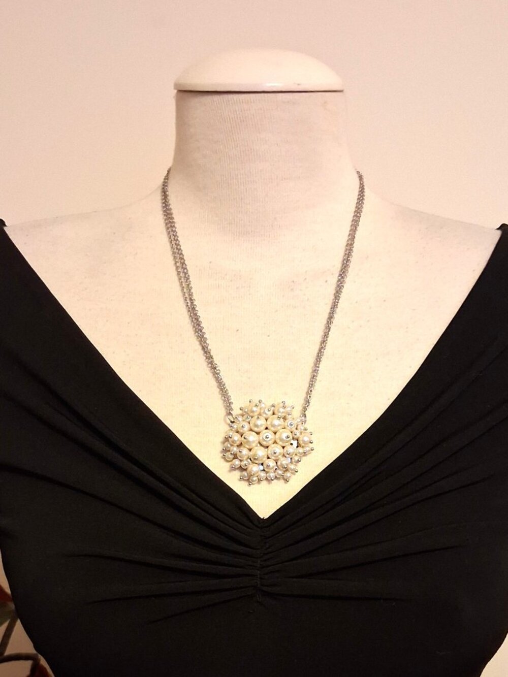 True Vintage Handmade Faux Pearl Pendant Silver Plated Necklace VTG Jewelry